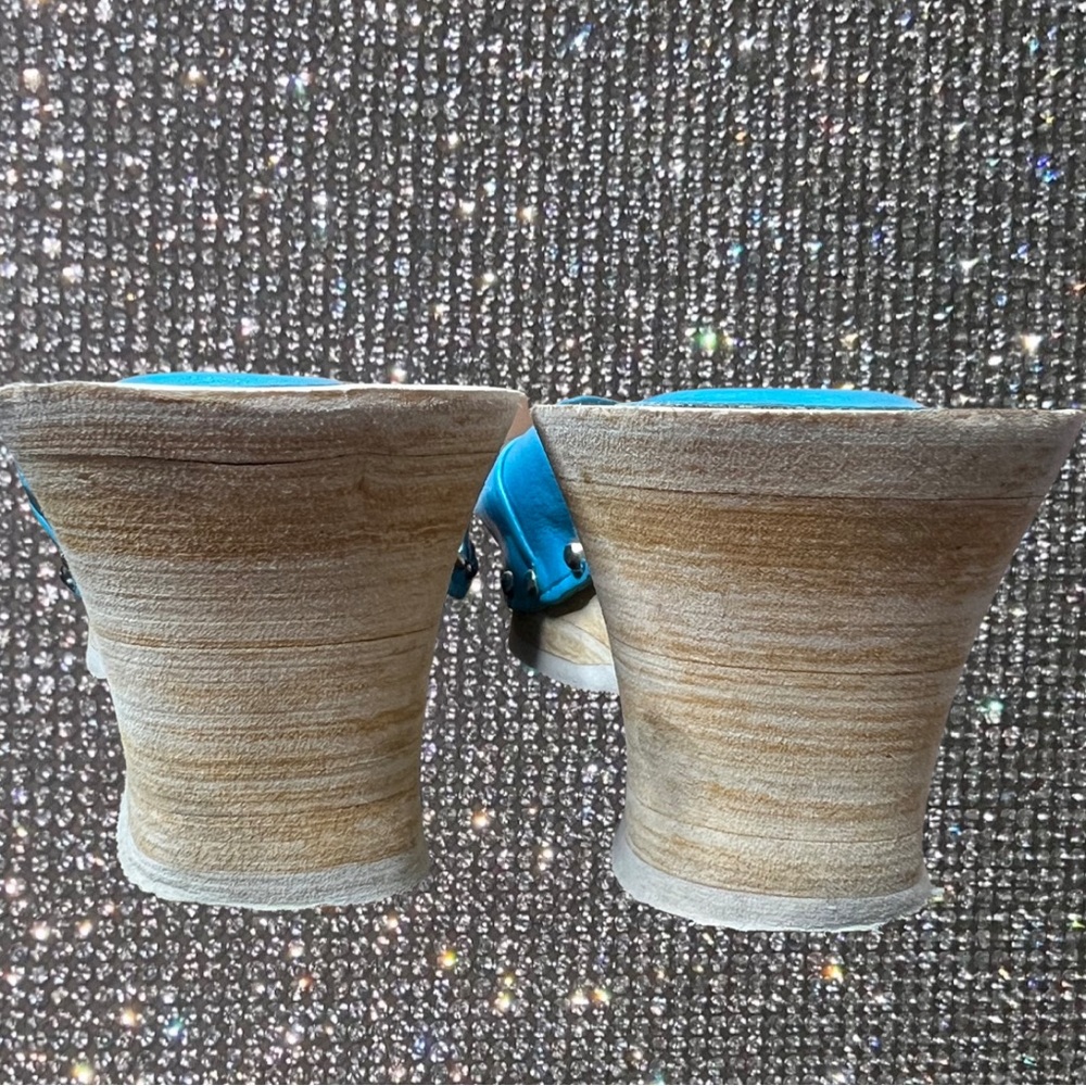 Bubblegum sandals vintage 80s 90s blue studded wedge heeled slides blue y2k - Picture 7 of 10